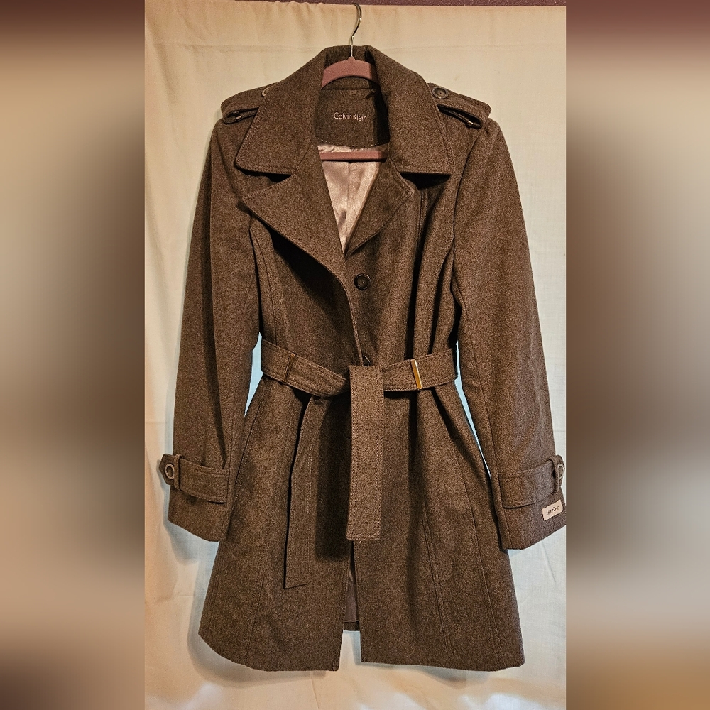 Calvin Klein gray wool blend coat size Large